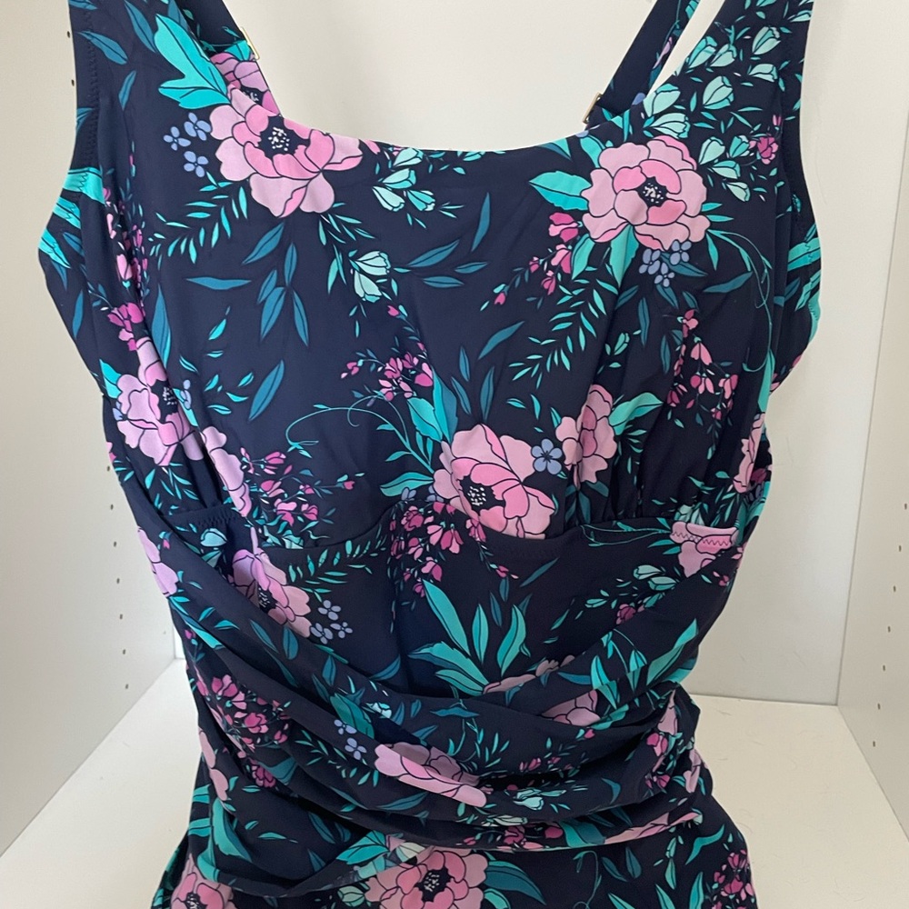 Lands' End Blue Ruched Tank Top Swim